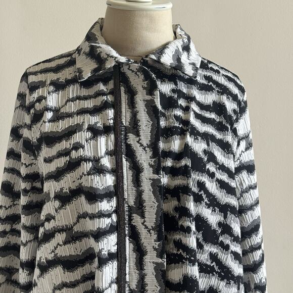 IC by Connie K Zebra Trapeze Swing Jacket Womens L Metallic Textured Lagenlook - Picture 5 of 16